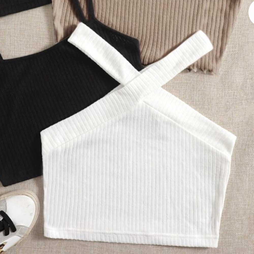 SHEIN Black, White, and Tan Ribbed Crop Tops